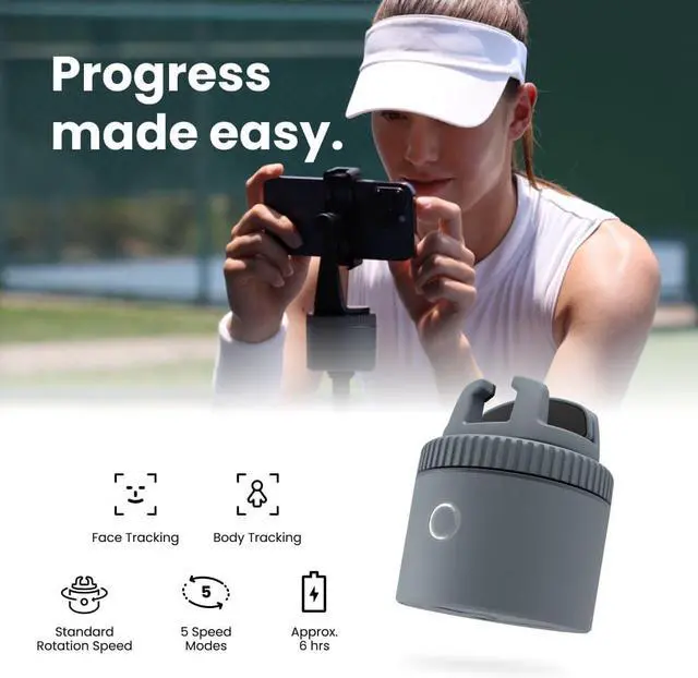 Alt view image 3 of 7 - Pivo Sports Lite Pack Auto Tracking Phone Holder, 360° Rotation Phone Stand for Sports Training, Racket Sports, Tennis, Gym, Basketball Video Tracker, Handsfree Photo & Video Recording - Gray