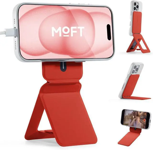 Main image of MOFT Phone Tripod Stand Selfie Stick for iPhone, Multi-Angles iPhone Stand, Lightweight & Portable Phone Holder, Strong Magnets, MOVAS Vegan Leather, Travel Essentials, Sunset (Without Card Slot)