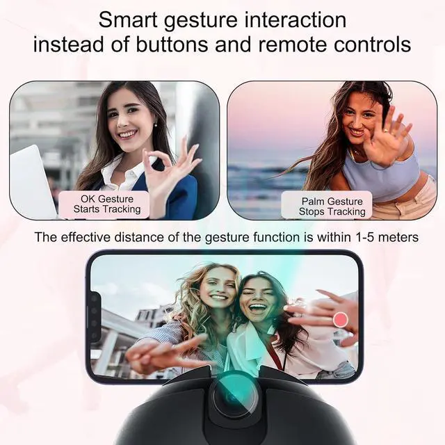 Alt view image 6 of 7 - Auto Tracking Phone Holder, Auto Face Tracking Tripod, 360° Rotation Face Body Phone Tracking Tripod, AI-Powered Face Tracking,No APP Live Vlog Tiktok Video-Gunmetal Grey, Pink