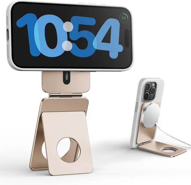 Main image of Phone Tripod Stand, Aluminum Alloy Mini Tripod Compatible with Magsafe iPhone 16/15/14/13/12 Series, Foldable Strong Magnetic Phone Stand, Mult-Angle Adjustment Selfie StickDesert Gold