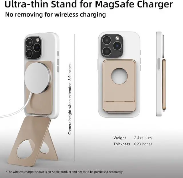 Alt view image 2 of 6 - Phone Tripod Stand, Aluminum Alloy Mini Tripod Compatible with Magsafe iPhone 16/15/14/13/12 Series, Foldable Strong Magnetic Phone Stand, Mult-Angle Adjustment Selfie StickDesert Gold