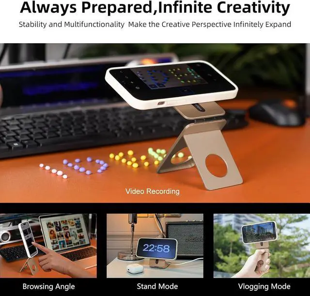 Alt view image 4 of 6 - Phone Tripod Stand, Aluminum Alloy Mini Tripod Compatible with Magsafe iPhone 16/15/14/13/12 Series, Foldable Strong Magnetic Phone Stand, Mult-Angle Adjustment Selfie StickDesert Gold