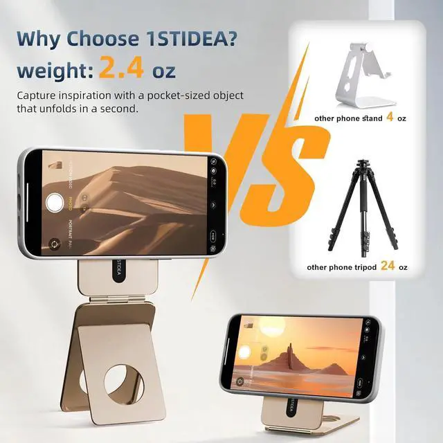 Alt view image 6 of 6 - Phone Tripod Stand, Aluminum Alloy Mini Tripod Compatible with Magsafe iPhone 16/15/14/13/12 Series, Foldable Strong Magnetic Phone Stand, Mult-Angle Adjustment Selfie StickDesert Gold