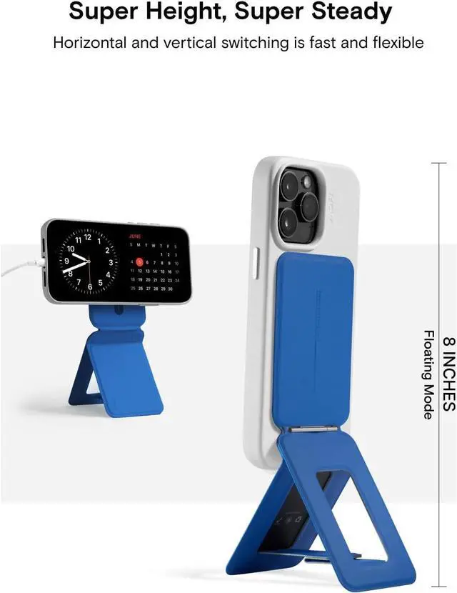 Alt view image 2 of 7 - MOFT Phone Tripod Stand Selfie Stick for iPhone, Multi-Angles iPhone Stand, Lightweight & Portable Phone Holder, Strong Magnets, MOVAS Vegan Leather, Travel Essentials, Sapphire (Without Card Slot)