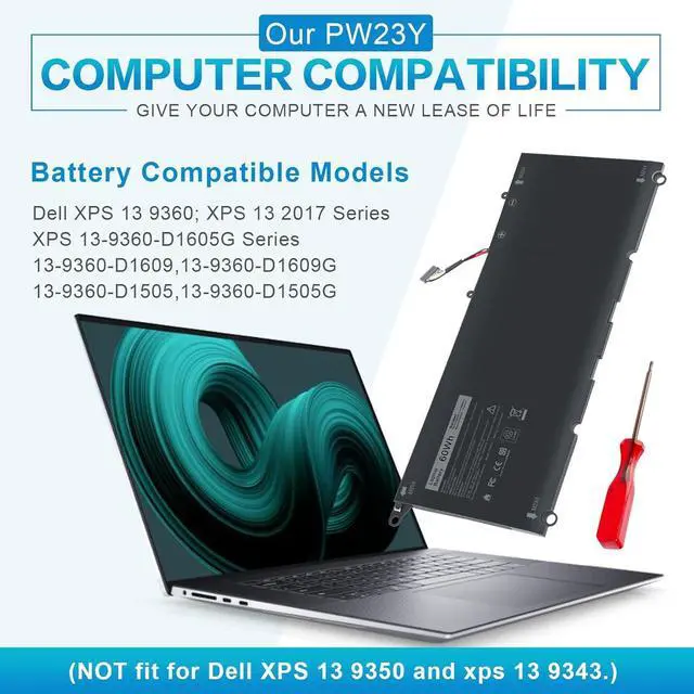 Alt view image 3 of 7 - ASUNCELL 60Wh PW23Y Battery for Dell XPS 13 9360 13-9360-D1605G 13-9360-D1605T 13-9360-D1609 13-9360-D1609G 13-9360-D1705G Series 0RNP72 0TP1GT 0PW23Y