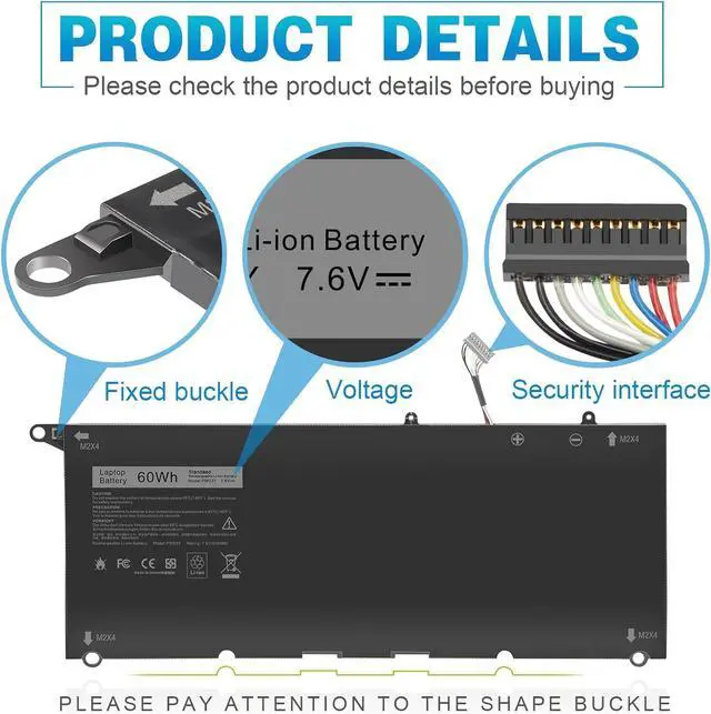 Alt view image 5 of 7 - ASUNCELL 60Wh PW23Y Battery for Dell XPS 13 9360 13-9360-D1605G 13-9360-D1605T 13-9360-D1609 13-9360-D1609G 13-9360-D1705G Series 0RNP72 0TP1GT 0PW23Y