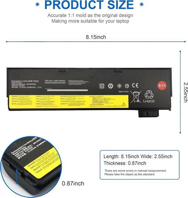 Alt view image 5 of 7 - 61+ 61 01AV423 T470 T480 P52S Battery for Lenovo ThinkPad P51S 01AV490 T570 T580 A475 A485 TP25 4X50M08810 01AV422 01AV424 01AV452 SB10K97579 SB10K97580 01AV425 4X50M08812 01AV427 6-Cell 61++