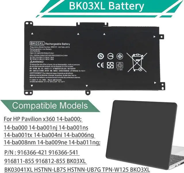 Alt view image 3 of 6 - BK03XL 916811-855 Battery for HP Pavilion X360 14-BA 14M-BA Series, 14-BA253CL 14-BA175NR 14-BA125CL 14-BA013DX 14M-BA114DX 14M-BA015DX 14M-BA013DX 14M-BA1XX 14M-BA0XX BK03041XL 916366-541