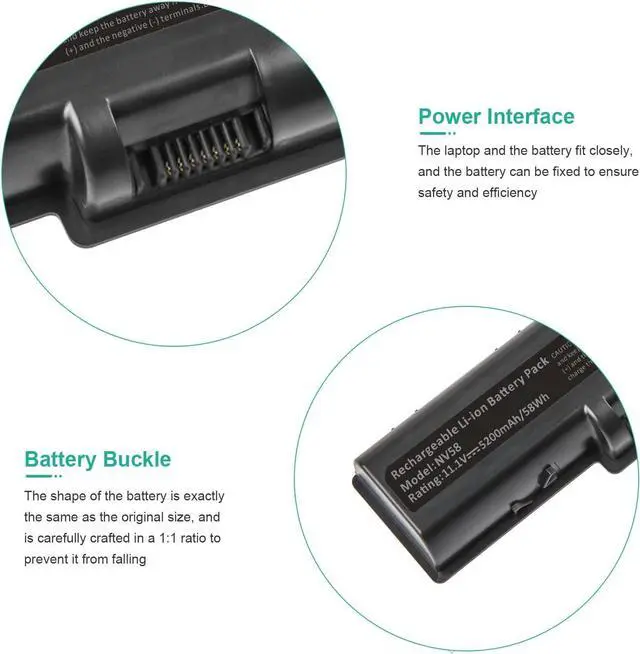 Alt view image 3 of 7 - TREE.NB Laptop Battery for Gateway NV52 NV53 NV54, AS09A31 AS09A61 AS09A51 AS09A41 AS09A71 AS09A75 Aspire 5532 5732Z eMachines E725 E525 E627 [6 Cells/5200mAh/58wh]