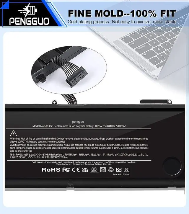 Alt view image 7 of 7 - Battery for MacBook Pro 15 Inch A1286 Early 2011 Late 2011 Mid 2012, Laptop Battery Replacement Model A1382 Battery EMC 2353 2563 2556 7200mAh (Upgraded 6.2 Versions)
