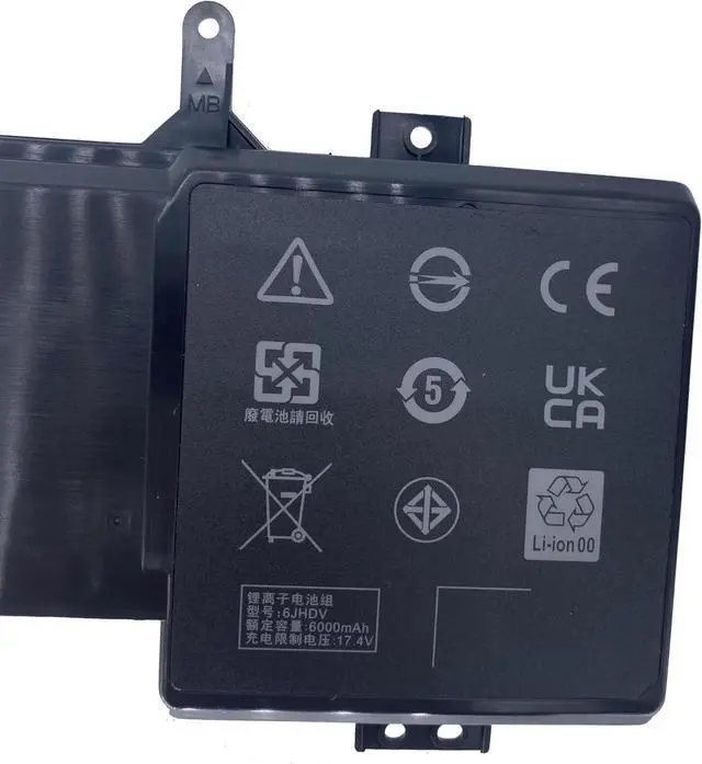 Alt view image 4 of 5 - 6JHDV Replacement Laptop Battery Compatible with Dell 17 R2, 17 R3 P43F001 P43F002 ALW17ED-1728 2728 3728 3828 4718 Notebook 6JHCY 5046J 05046J YKWXX 0YKWXX - 14.8V 92Wh
