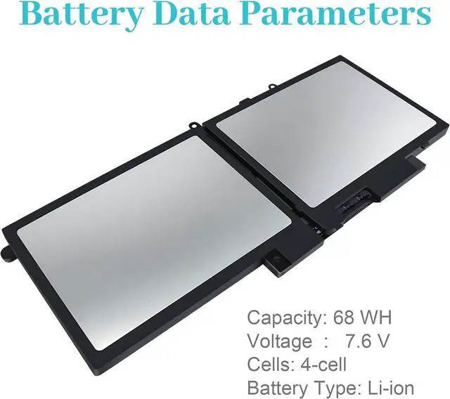 Alt view image 2 of 7 - 68WH GJKNX Battery Replacement for Dell Latitude 5480 5580 5490 5491 5580 5590 5591 5280 5288 5488 5495 E5480 E5580 E5490 E5590 Precision 15 3520 3530 Series GD1JP DY9NT 5YHR4 451-BBZG 7.6V 4-Cell