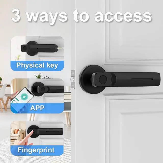 Alt view image 2 of 6 - Fingerprint Door Lock with Smart APP,Fingerprint Door Knob,Biometric Door Knob Keyless Entry Door Lock with Tuya for Home/Bedroom/Office/Apartment/Airbnb Black