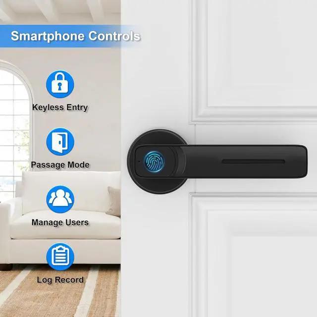Alt view image 3 of 6 - Fingerprint Door Lock with Smart APP,Fingerprint Door Knob,Biometric Door Knob Keyless Entry Door Lock with Tuya for Home/Bedroom/Office/Apartment/Airbnb Black
