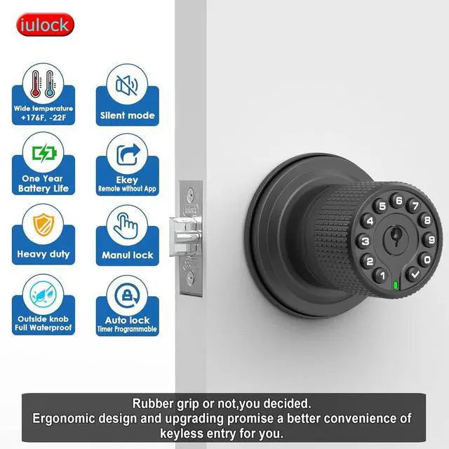 Alt view image 3 of 6 - Keypad & Key Smart Door Lock, 50 User Codes, Waterproof, Auto Lock - Matte Black