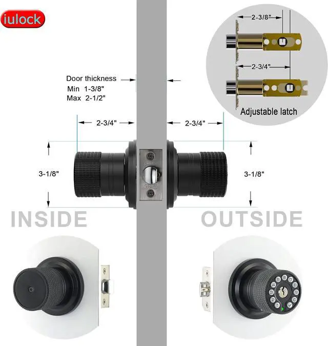 Alt view image 5 of 6 - Keypad & Key Smart Door Lock, 50 User Codes, Waterproof, Auto Lock - Matte Black