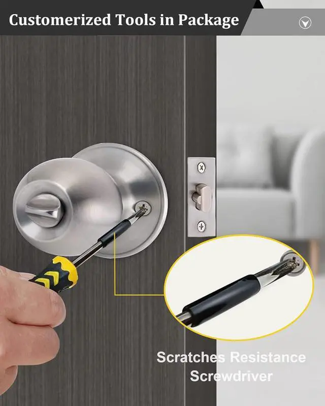 Alt view image 2 of 7 - 2 Sets All Keyed Same Entry Door Knob and Single Cylinder Deadbolt Combo Set, Round Ball Satin Nickel Exterior Door Knobs with Lock and Keys for Entrance and Front Door