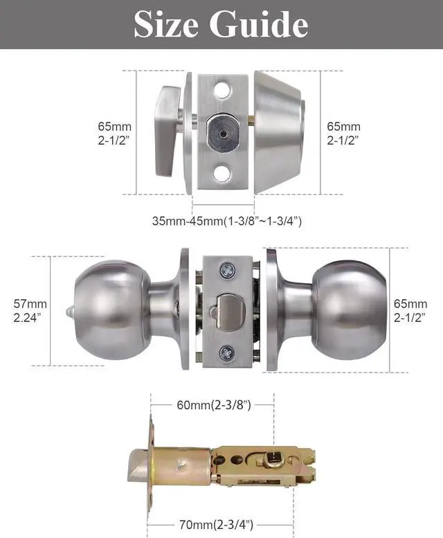 Alt view image 4 of 7 - 2 Sets All Keyed Same Entry Door Knob and Single Cylinder Deadbolt Combo Set, Round Ball Satin Nickel Exterior Door Knobs with Lock and Keys for Entrance and Front Door