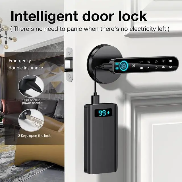 Alt view image 5 of 7 - Fingerprint Door Lock- Smart Door knob,biometric Door Lockwith passcode keypad keyless Entry Door Handlefor Bedroom Home Hotel Office Apartment (Black with APP)