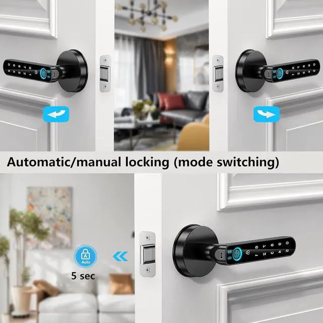 Alt view image 6 of 7 - Fingerprint Door Lock- Smart Door knob,biometric Door Lockwith passcode keypad keyless Entry Door Handlefor Bedroom Home Hotel Office Apartment (Black with APP)