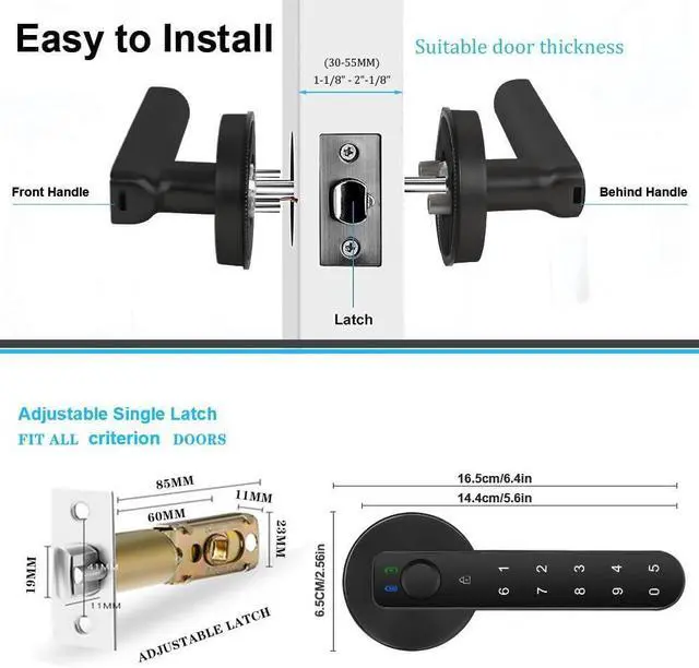 Alt view image 7 of 7 - Fingerprint Door Lock- Smart Door knob,biometric Door Lockwith passcode keypad keyless Entry Door Handlefor Bedroom Home Hotel Office Apartment (Black with APP)
