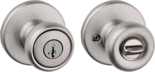 Main image of Kwikset Tylo Entry Door Knob with Lock and Key, Secure Keyed Handle Exterior, Front Entrance and Bedroom, Satin Nickel, Pick Resistant SmartKey Rekey Security and Microban