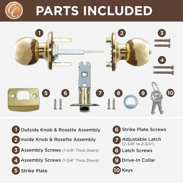 Alt view image 4 of 6 - Copper Creek BK2040PB Ball Door Knob, Keyed Entry Function, 1 Pack, in Polished Brass