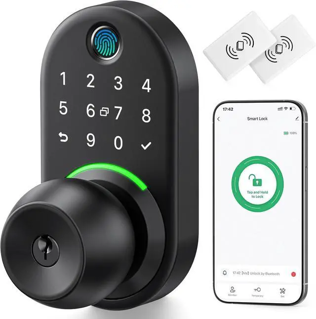 Main image of Keypad Smart Door Lock with Knob, Yamiry Keyless Entry Digital Lock with Handle, Fingerprint Electronic Knob for Front Door, Generate Passcode Remotely, Easy Installation