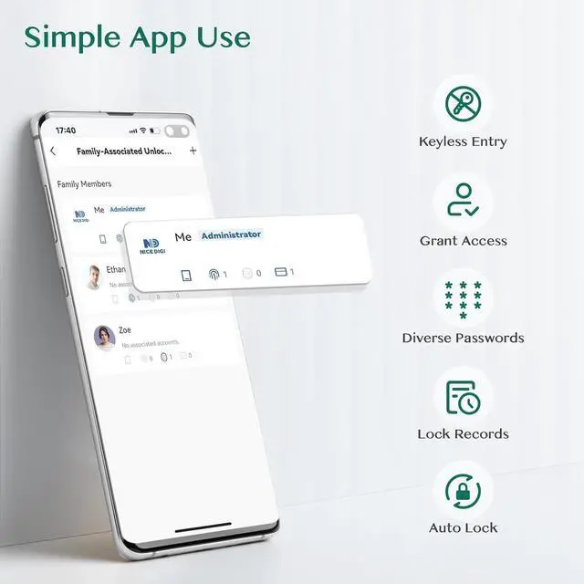 Alt view image 5 of 6 - Keypad Smart Door Lock with Knob, Yamiry Keyless Entry Digital Lock with Handle, Fingerprint Electronic Knob for Front Door, Generate Passcode Remotely, Easy Installation