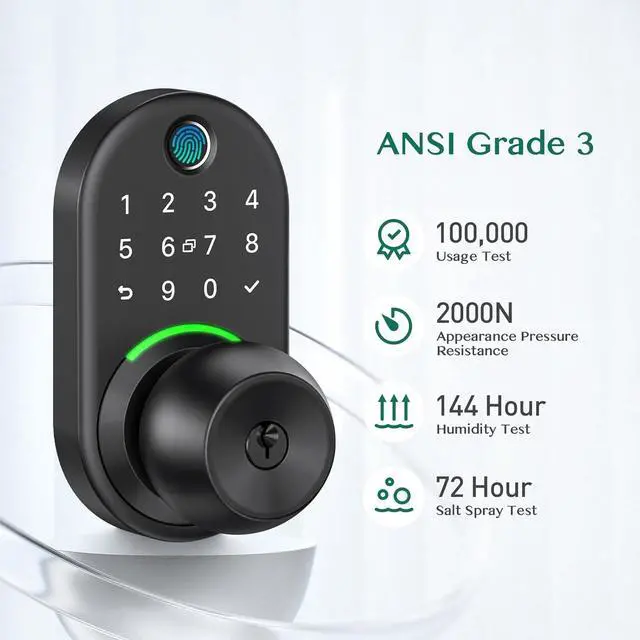 Alt view image 3 of 6 - Keypad Smart Door Lock with Knob, Yamiry Keyless Entry Digital Lock with Handle, Fingerprint Electronic Knob for Front Door, Generate Passcode Remotely, Easy Installation