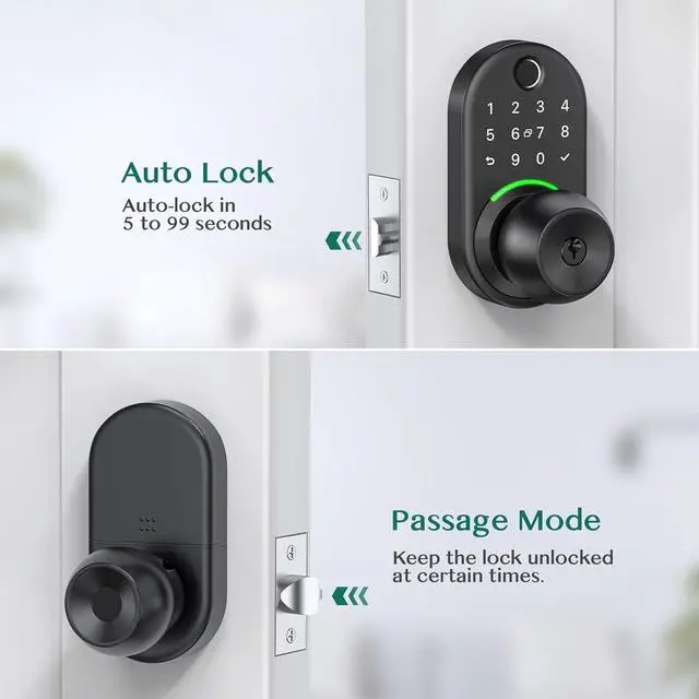 Alt view image 4 of 6 - Keypad Smart Door Lock with Knob, Yamiry Keyless Entry Digital Lock with Handle, Fingerprint Electronic Knob for Front Door, Generate Passcode Remotely, Easy Installation