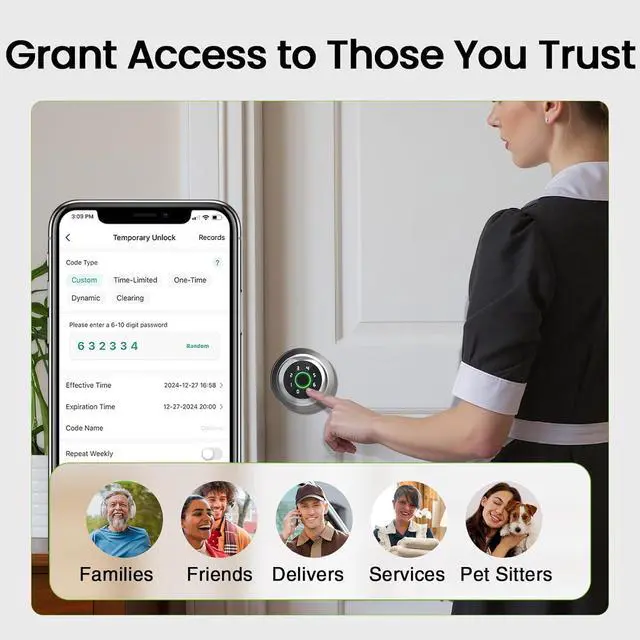 Alt view image 5 of 7 - GHome Smart Fingerprint Door Lock, Fingerprint Door Knob with Keypad & App Control & Keys, Auto-Lock, Door Locks for Bedroom/Home/Garage/Apartment/Office, Local Data Storage