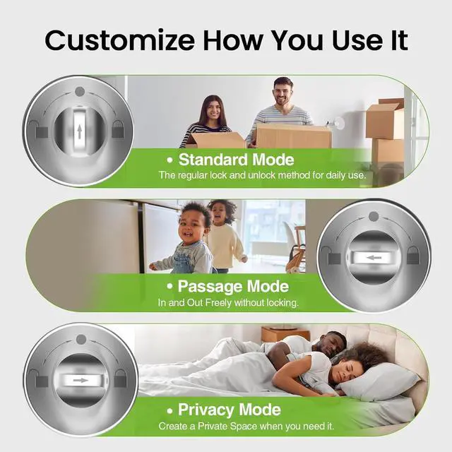 Alt view image 7 of 7 - GHome Smart Fingerprint Door Lock, Fingerprint Door Knob with Keypad & App Control & Keys, Auto-Lock, Door Locks for Bedroom/Home/Garage/Apartment/Office, Local Data Storage