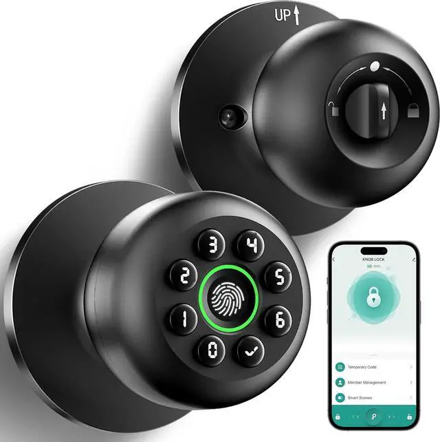 Main image of Fingerprint Door Lock, Smart Fingerprint Door Knob with Keypad, Biometric Door knobs with App Control, Auto Lock Door Lock with Code, Keyless Door Knob with Locks for Bedroom, Home,Office-Matte Black