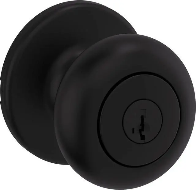 Main image of Kwikset Cove Entry Door Knob with Lock and Key, Secure Keyed Handle Exterior Doorknob, Front Entrance and Bedroom, Matte Black, Pick Resistant SmartKey Rekey Security