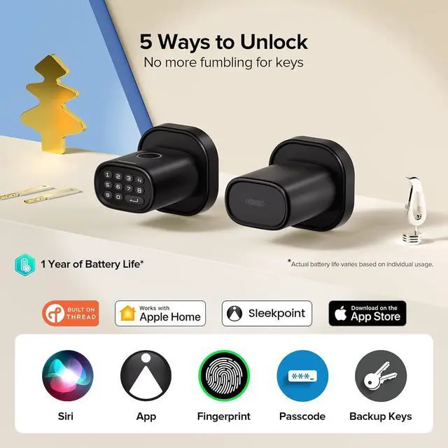 Alt view image 2 of 7 - Fingerprint Door Lock with Keypad Door Knob, HomeKit Lock Over , HomeKit Hub ,   Smart Lock for Interior Door, Bedroom, Office, MK1 Black