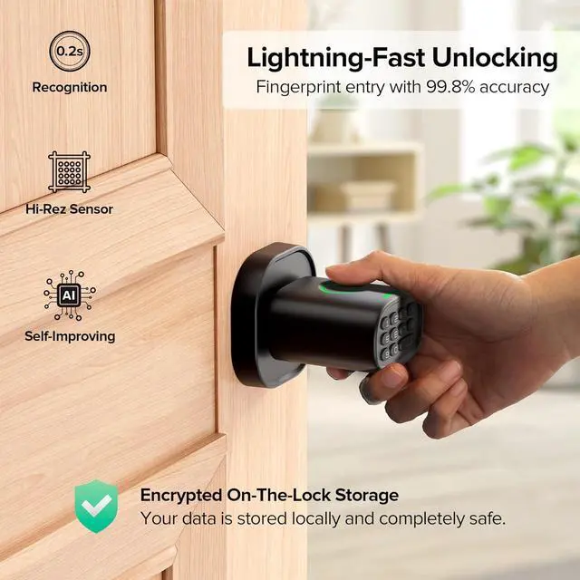 Alt view image 5 of 7 - Fingerprint Door Lock with Keypad Door Knob, HomeKit Lock Over , HomeKit Hub ,   Smart Lock for Interior Door, Bedroom, Office, MK1 Black