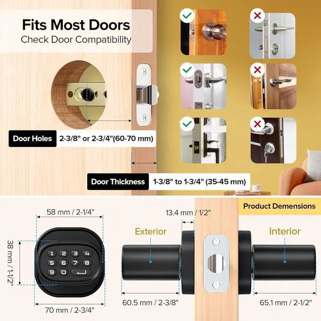 Alt view image 6 of 7 - Fingerprint Door Lock with Keypad Door Knob, HomeKit Lock Over , HomeKit Hub ,   Smart Lock for Interior Door, Bedroom, Office, MK1 Black