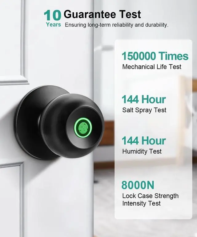 Alt view image 6 of 7 - Fingerprint Door Lock, Smart Fingerprint Door Knob with Lock, Biometric Door knob with App Control & Key, Keyless Thumbprint Entry Door Lock for Bedroom, Front Door, Home, Apartment Office and Garages