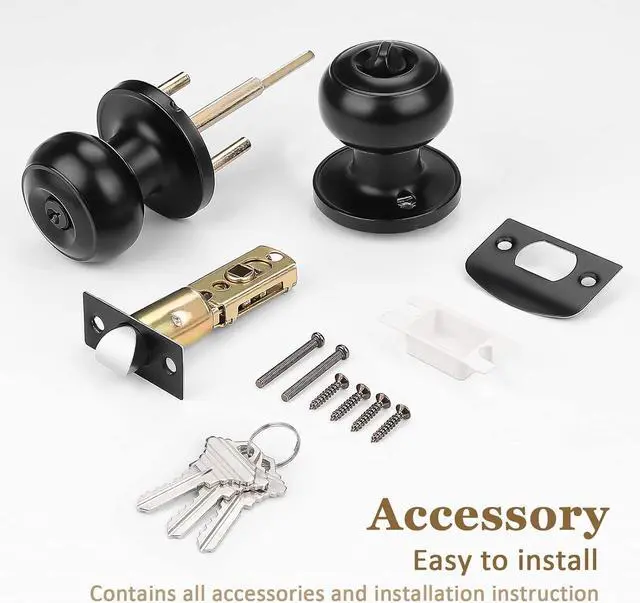 Alt view image 6 of 7 - (6 Pack) Black Round Entry Door Knobs Keyed Alike, Exterior/Interior Door Handles Bedroom Bathroom/Front/Offic Doors, Door Lock with Locks and 3 Combo Keys Lock Security
