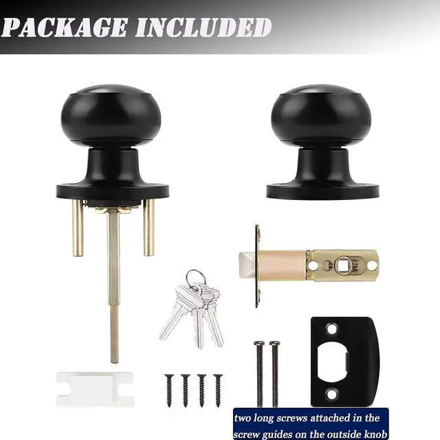 Alt view image 7 of 7 - (6 Pack) Black Round Entry Door Knobs Keyed Alike, Exterior/Interior Door Handles Bedroom Bathroom/Front/Offic Doors, Door Lock with Locks and 3 Combo Keys Lock Security