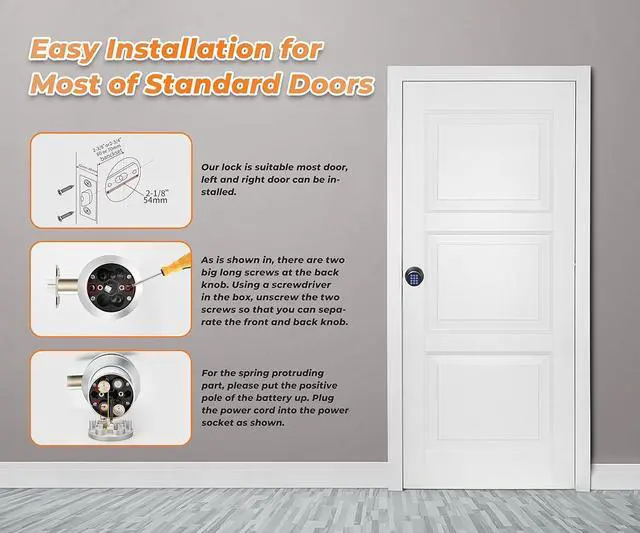 Alt view image 5 of 7 - Keypad Door Knob Lock, Keyless Entry Door Knob with Anti-Slip Handle, Auto Lock, Waterproof Electronic Black Door Knob, Safe and Easy Installation for Home, Office, Hotel and Garage