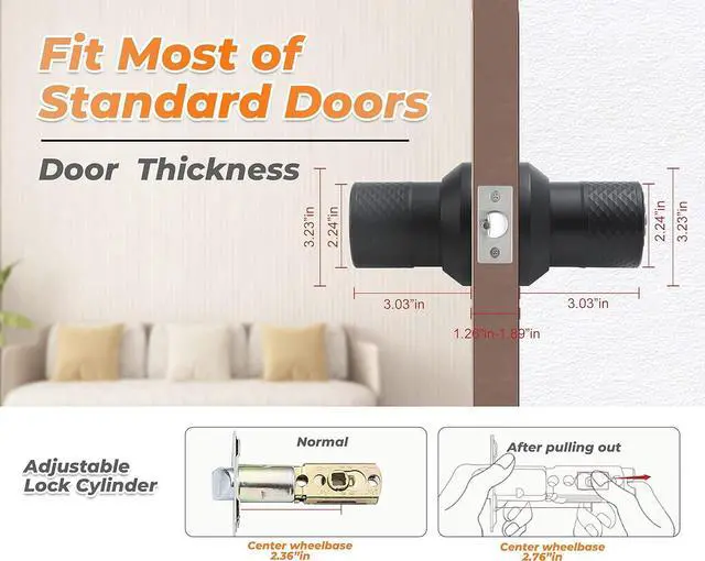 Alt view image 3 of 7 - Keypad Door Knob Lock, Keyless Entry Door Knob with Anti-Slip Handle, Auto Lock, Waterproof Electronic Black Door Knob, Safe and Easy Installation for Home, Office, Hotel and Garage