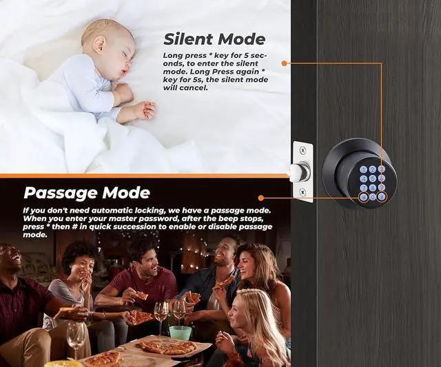 Alt view image 6 of 7 - Keypad Door Knob Lock, Keyless Entry Door Knob with Anti-Slip Handle, Auto Lock, Waterproof Electronic Black Door Knob, Safe and Easy Installation for Home, Office, Hotel and Garage