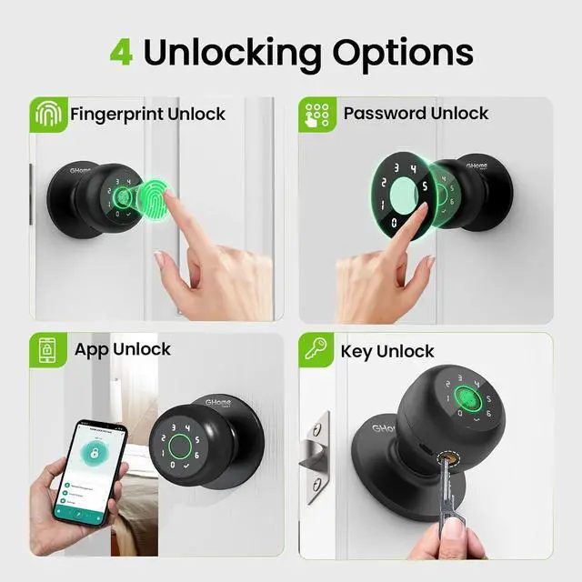 Alt view image 2 of 7 - 4-in-1 Smart Door Knob Fingerprint Door Lock with Keypad, Biometric & App Control, Keyless Entry for Room, Garage, Office, Apartment, Local Data Storage