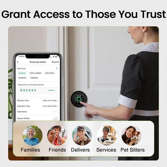 Alt view image 5 of 7 - 4-in-1 Smart Door Knob Fingerprint Door Lock with Keypad, Biometric & App Control, Keyless Entry for Room, Garage, Office, Apartment, Local Data Storage