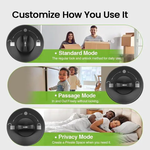 Alt view image 7 of 7 - 4-in-1 Smart Door Knob Fingerprint Door Lock with Keypad, Biometric & App Control, Keyless Entry for Room, Garage, Office, Apartment, Local Data Storage