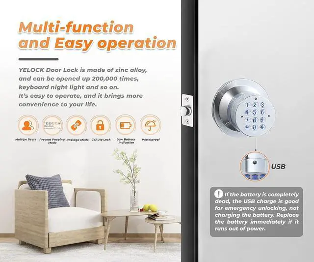 Alt view image 2 of 7 - Keyless Electronic Entry Door Knob, Keypad Smart Door Knob, Interior Door Handle with Lock, Automatic Locking, Battery Backup, Backlight, Easy Installation, Great for Home, Hotel and Office1