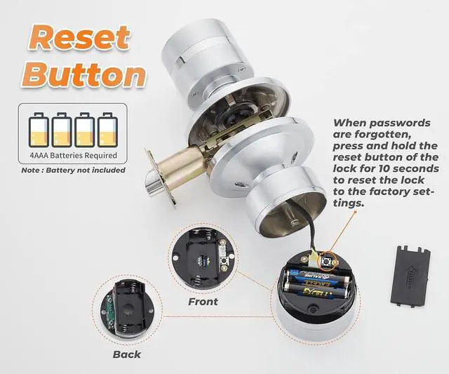 Alt view image 4 of 7 - Keyless Electronic Entry Door Knob, Keypad Smart Door Knob, Interior Door Handle with Lock, Automatic Locking, Battery Backup, Backlight, Easy Installation, Great for Home, Hotel and Office1
