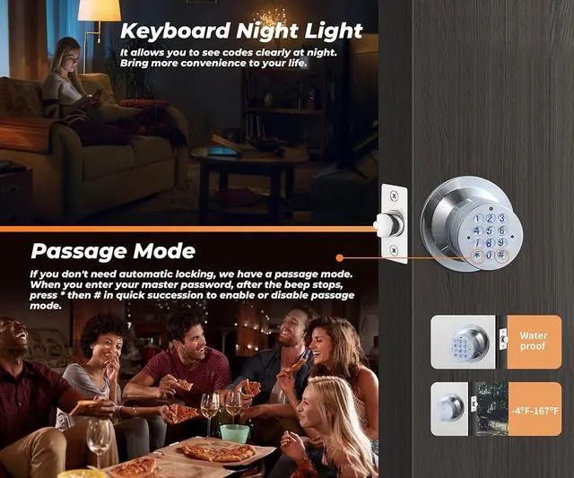 Alt view image 6 of 7 - Keyless Electronic Entry Door Knob, Keypad Smart Door Knob, Interior Door Handle with Lock, Automatic Locking, Battery Backup, Backlight, Easy Installation, Great for Home, Hotel and Office1